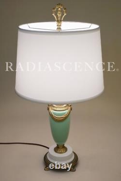 French Art Deco Porcelain Celedon Green Ceramic Artistic Bronze Table Lamp 1930