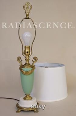 French Art Deco Porcelain Celedon Green Ceramic Artistic Bronze Table Lamp 1930