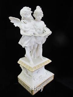 German BISQUE Blanc de Chine Porcelain Fairy & CHERUB Sculpture withGilt & Flowers