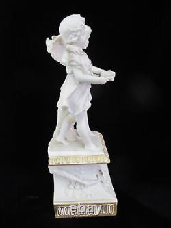 German BISQUE Blanc de Chine Porcelain Fairy & CHERUB Sculpture withGilt & Flowers