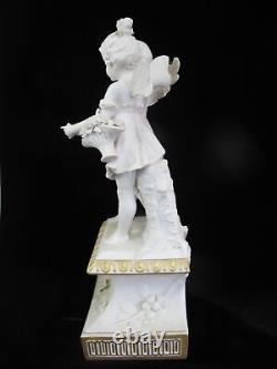 German BISQUE Blanc de Chine Porcelain Fairy & CHERUB Sculpture withGilt & Flowers