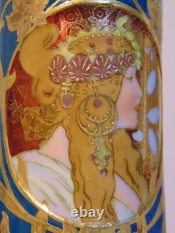 German GEBRUDER HEUBACH Art Nouveau Deco Blue Porcelain Portrait Vase German GEBRUDER HEUBACH Art Nouveau Deco Blue Porcelain Portrait Vase