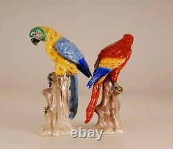 German Porcelain Parrots Macaw Africa Art Deco Dresden style bird figure a pair