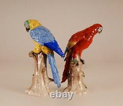 German Porcelain Parrots Macaw Africa Art Deco Dresden style bird figure a pair