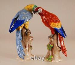 German Porcelain Parrots Macaw Africa Art Deco Dresden style bird figure a pair