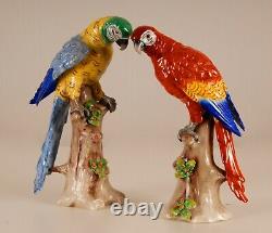 German Porcelain Parrots Macaw Africa Art Deco Dresden style bird figure a pair