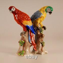 German Porcelain Parrots Macaw Africa Art Deco Dresden style bird figure a pair