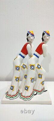 German porcelain art deco enameled figurine couple Flapper women