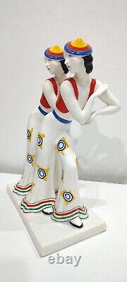 German porcelain art deco enameled figurine couple Flapper women