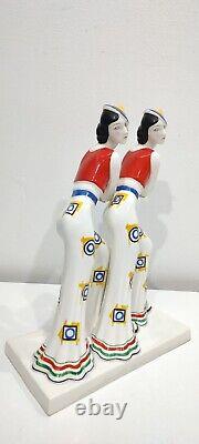 German porcelain art deco enameled figurine couple Flapper women