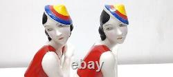 German porcelain art deco enameled figurine couple Flapper women