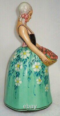 Gorgeous And Huge Art Deco Night Lamp Aladin Half Doll Flapper Basket Flowers