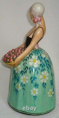 Gorgeous And Huge Art Deco Night Lamp Aladin Half Doll Flapper Basket Flowers