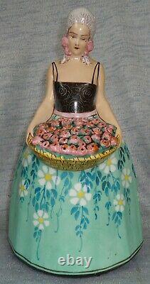 Gorgeous And Huge Art Deco Night Lamp Aladin Half Doll Flapper Basket Flowers