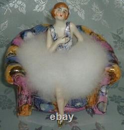 Gorgeous Antique German Art Deco Half Doll Lady On An Armchair Pin Cushion