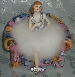 Gorgeous Antique German Art Deco Half Doll Lady On An Armchair Pin Cushion