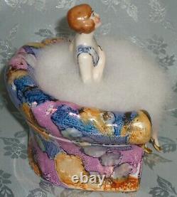 Gorgeous Antique German Art Deco Half Doll Lady On An Armchair Pin Cushion