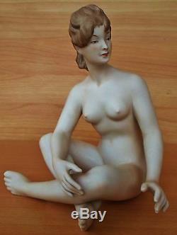 Gorgeous Rare Art Deco Wallendorf Sitting Lady Nude Porcelain Figurine Germany