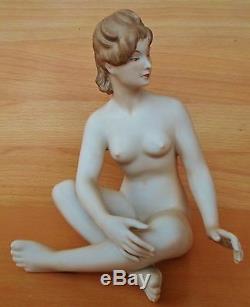 Gorgeous Rare Art Deco Wallendorf Sitting Lady Nude Porcelain Figurine Germany