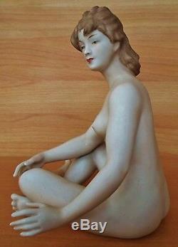 Gorgeous Rare Art Deco Wallendorf Sitting Lady Nude Porcelain Figurine Germany