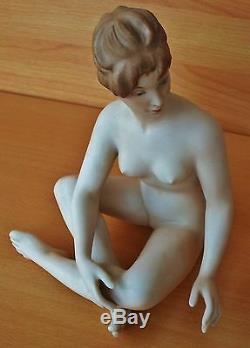 Gorgeous Rare Art Deco Wallendorf Sitting Lady Nude Porcelain Figurine Germany