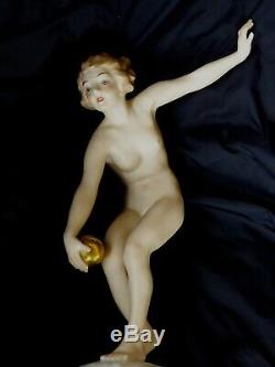 ° Great Art Deco NUDE Hutschenreuther porcelain figurine Ball Player Karl Tutter
