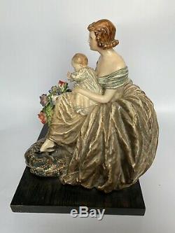 Guido Cacciapuoti Ancienne Femme Et Bebe En Porcelaine Art Deco Lady Italy