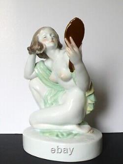 HEREND Glamour Lady With Mirror Figurine Hand Painted Signed Szilagyi Nagy 15