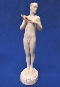 HEREND Hungary porcelain Figurine Art Deco frontal nude standing male athlete