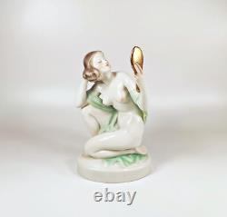 HEREND, LADY VANITY ART DECO ANTIQUE PORCELAIN FIGURINE 1940's! (BT002)