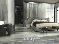 HUEY GREY BLUE cascading flowing marble-effect shiny 60x60 porcelain tiles 20m2