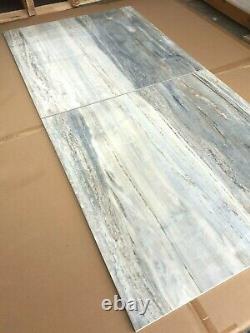 HUEY GREY BLUE cascading flowing marble-effect shiny 60x60 porcelain tiles 20m2