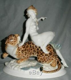 HUTSCHENREUTHER ART DECO Ariadne with Leopard Karl Tutter Porcelain Figurine