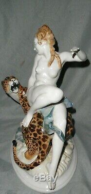 HUTSCHENREUTHER ART DECO Ariadne with Leopard Karl Tutter Porcelain Figurine