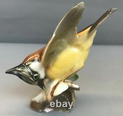 HUTSCHENREUTHER Vintage German Multicolor Porcelain Figurine Waxwing Bird