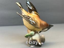 HUTSCHENREUTHER Vintage German Multicolor Porcelain Figurine Waxwing Bird