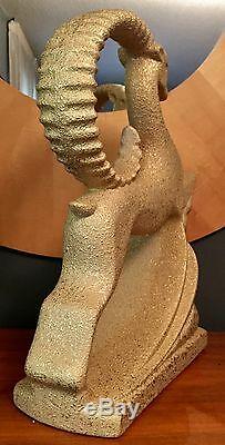 Haeger Mid Century Gazelle Ram Pottery Gold Art Deco Antelope Regency Statue