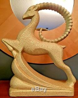 Haeger Mid Century Gazelle Ram Pottery Gold Art Deco Antelope Regency Statue