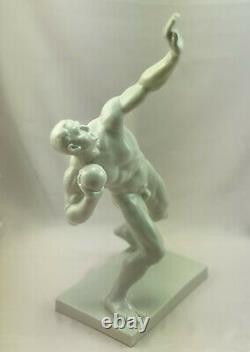 Herend 1936 Berlin Olympics Shotputter Art Deco White Porcelain Figurine