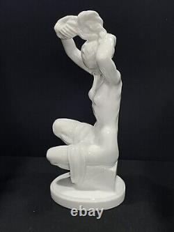 Herend 5706 Large Art Deco Nude Bathing Beauty With Hair Up Statue 14 1/2 Tall