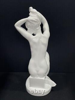 Herend 5706 Large Art Deco Nude Bathing Beauty With Hair Up Statue 14 1/2 Tall