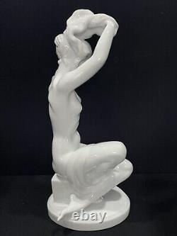 Herend 5706 Large Art Deco Nude Bathing Beauty With Hair Up Statue 14 1/2 Tall