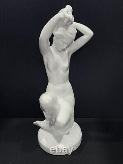 Herend 5706 Large Art Deco Nude Bathing Beauty With Hair Up Statue 14 1/2 Tall