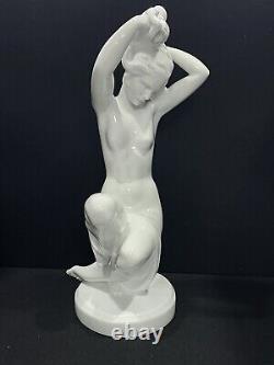 Herend 5706 Large Art Deco Nude Bathing Beauty With Hair Up Statue 14 1/2 Tall