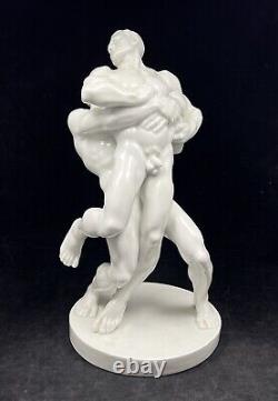 Herend Art Deco Nude Olympic Wrestlers Statue Sculpture White Large 15.5in #5788