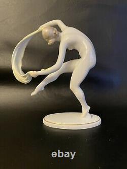Herend Art Deco Nude ballerina dancer hand painted porcelain statue #15734