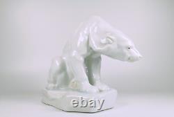Herend Art Deco Sitting Polar Bear Bela Markup White Porcelain Figurine (b179)