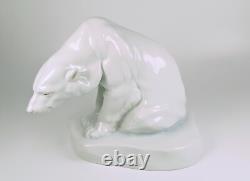 Herend Art Deco Sitting Polar Bear Bela Markup White Porcelain Figurine (b179)