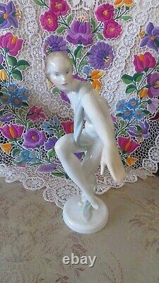 Herend Porcelain Figurine Nude Dancer Art Deco Blue Silk Scarf 15735