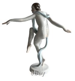 Herend Porcelain Figurine Nude Dancer Art Deco Blue Silk Scarf 15735